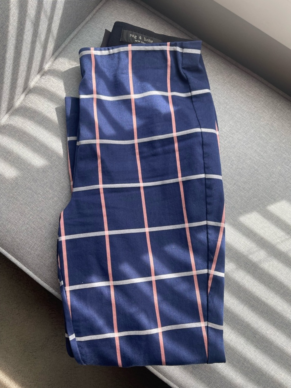 rag & bone Navy Windowpane capri pants with Pink & White Stripes